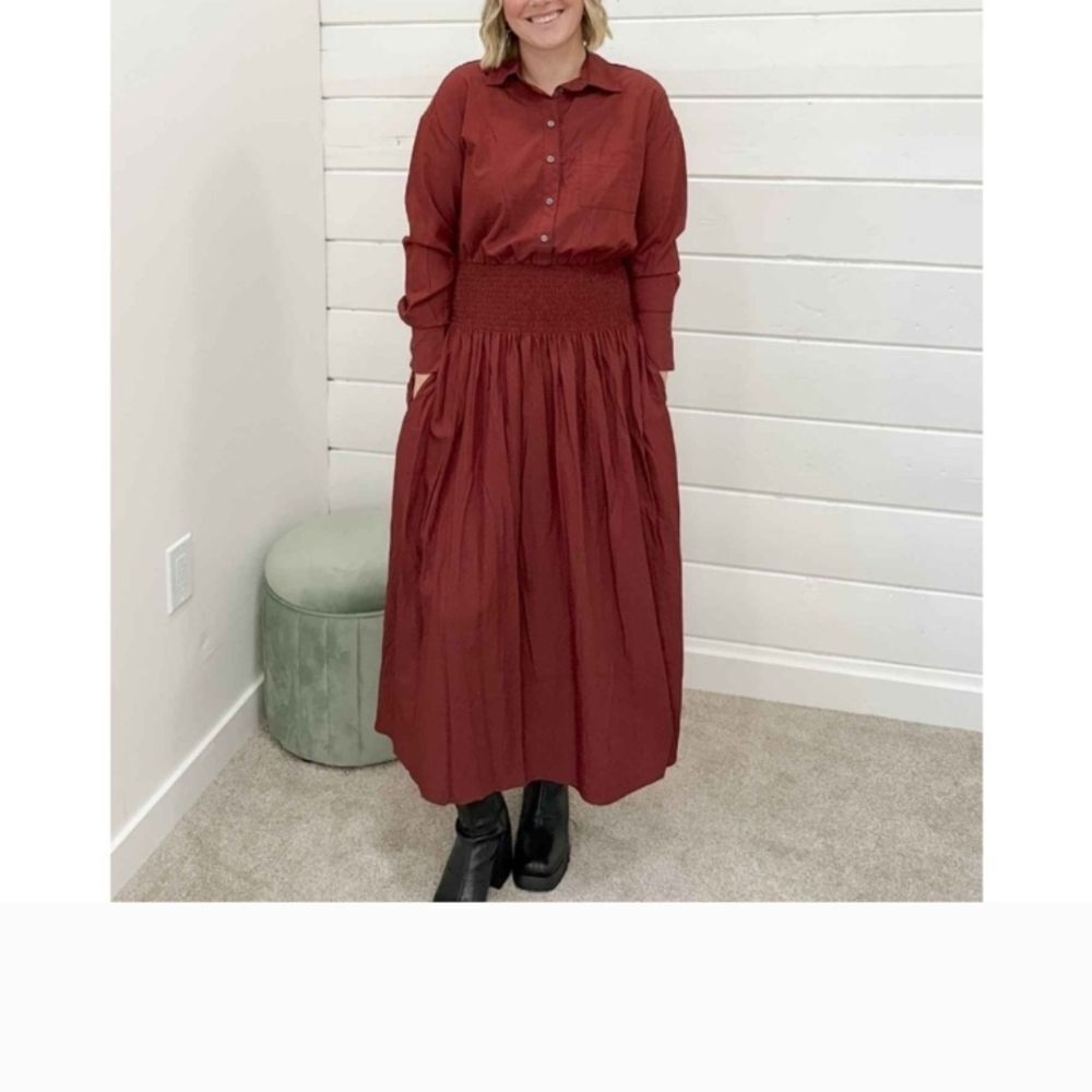 Elegant Burgundy Shirt Dress Womens Xl Nwot Ladies Pockets Casual Vacation Cute - Picture 12 of 13